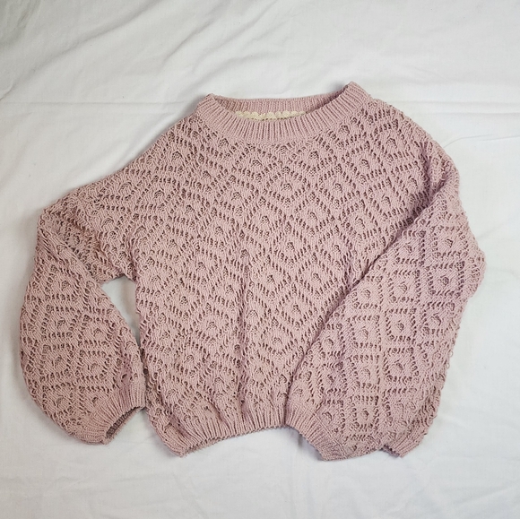 POL Sweaters - POL Chenille Dusty Rose Knitted Drop Shoulder Bubble Sleeve Fall Sweater Size L